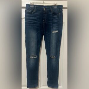 Womens 7 For All Mankind Ankle Gwenevere Distressed Ripped Jeans Stretch Dark 30